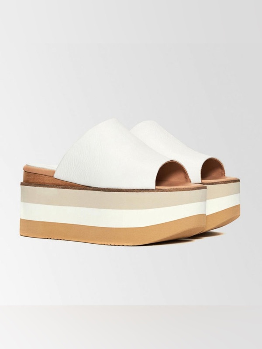 Paloma Barcelo White Slide Platform Sandals with Striped Sole